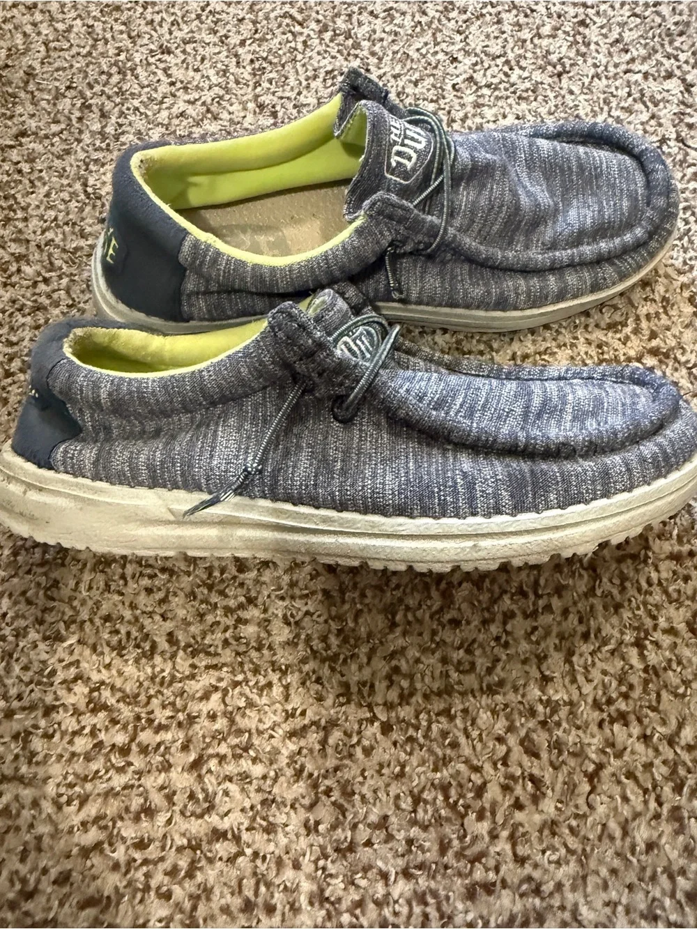 Hey Dude Men's Navy Knit Slip-On Shoes with Neon Green Lining